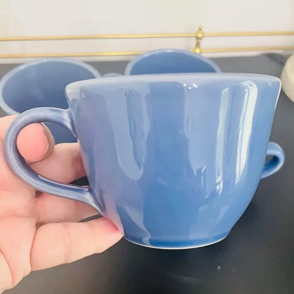 Williams Sonoma Coastal Cornflower Blue Belvedere Mugs Lot Set of 4 Coffee Cups